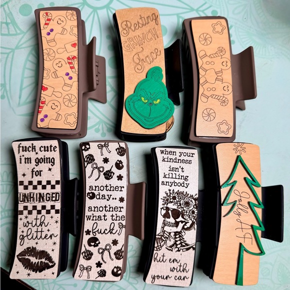 Designed, Created & Hand painted by me wood hair clips buyers choice of one - Picture 3 of 4